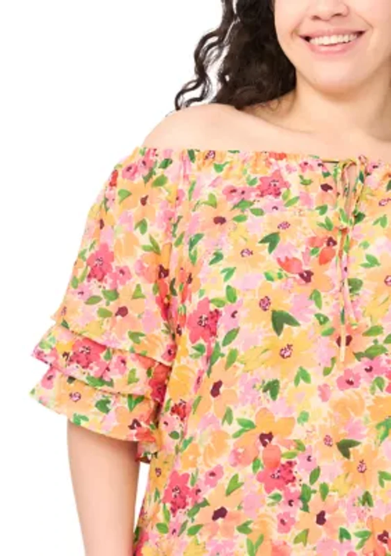 Plus Off the Shoulder Ruffle Sleeve Top