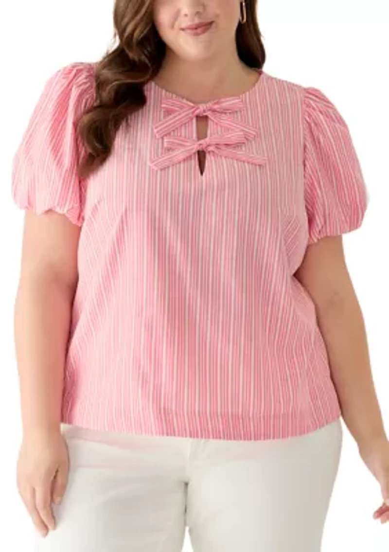 Plus Puff Sleeve Blouse with Bows