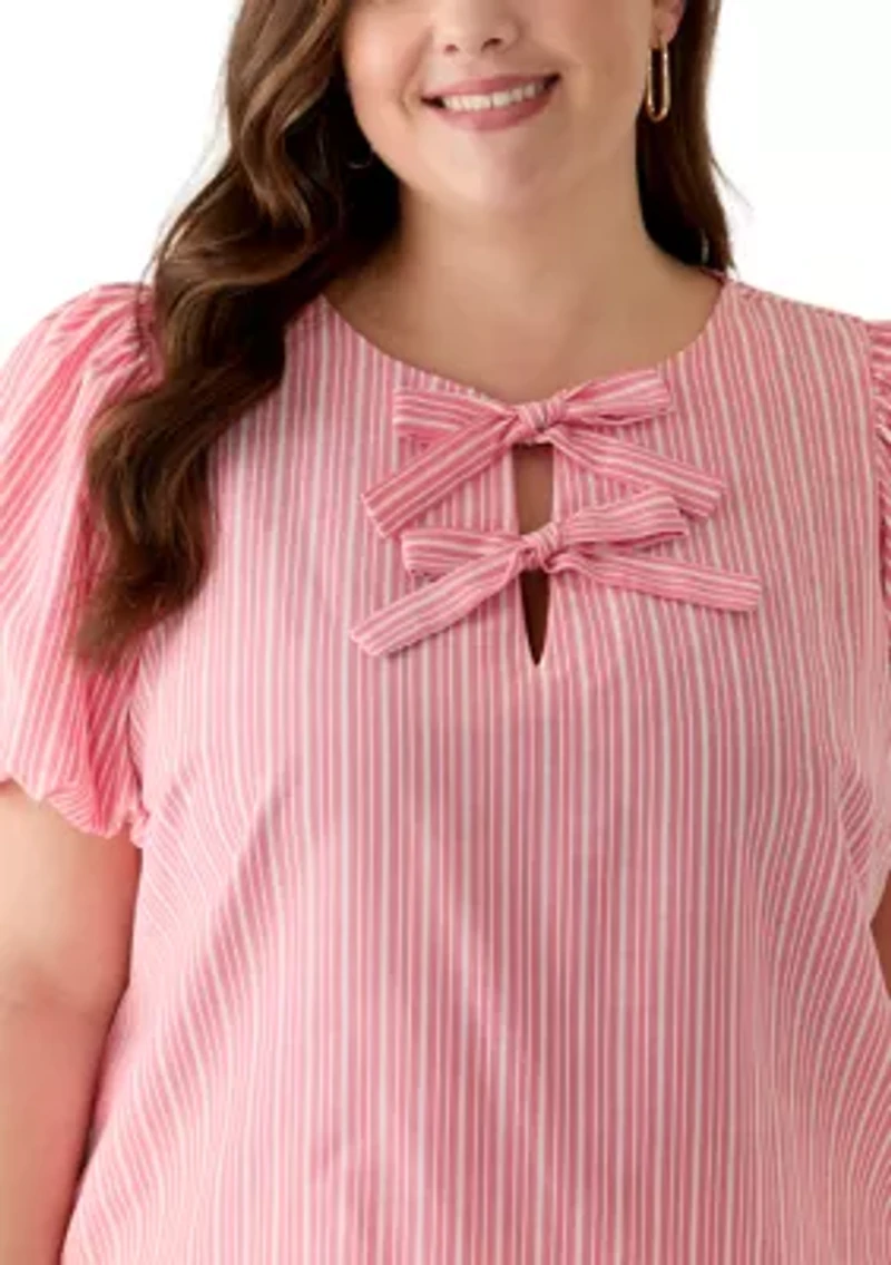 Plus Puff Sleeve Blouse with Bows