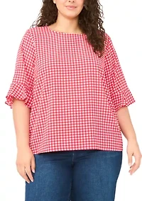 Plus Short Sleeve Ruffle Cuff Woven Top