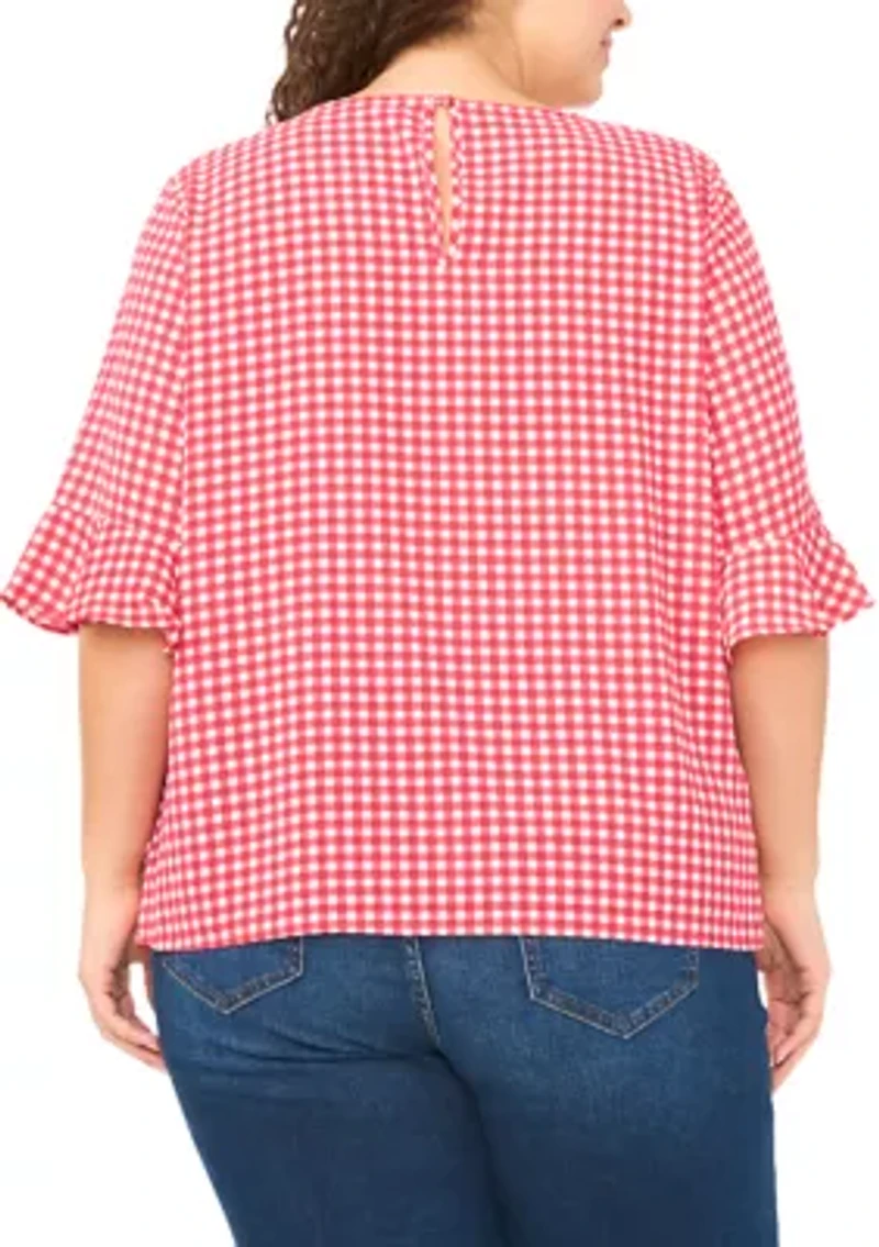 Plus Short Sleeve Ruffle Cuff Woven Top