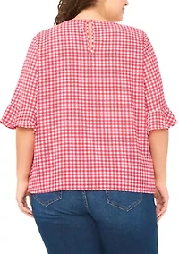 Plus Short Sleeve Ruffle Cuff Woven Top