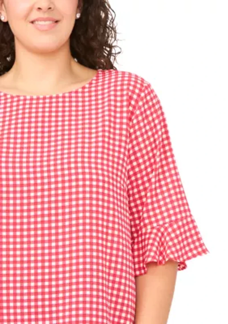 Plus Short Sleeve Ruffle Cuff Woven Top