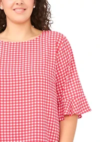 Plus Short Sleeve Ruffle Cuff Woven Top