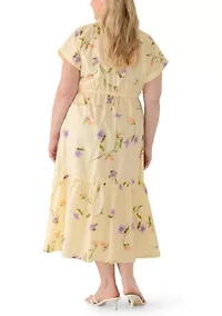 Plus Short Sleeve Button Front Midi Dress