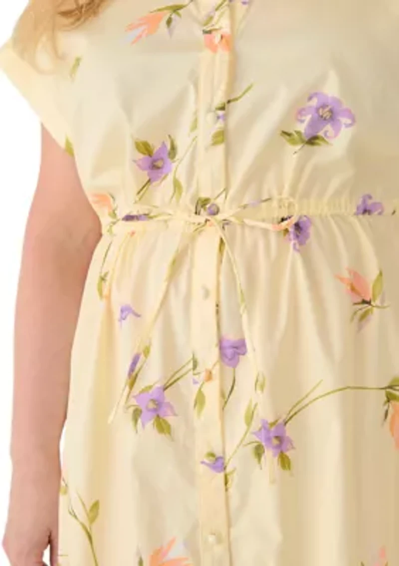 Plus Short Sleeve Button Front Midi Dress