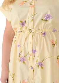 Plus Short Sleeve Button Front Midi Dress