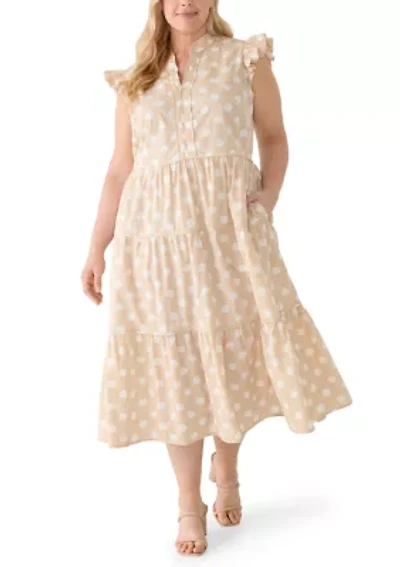 Plus Short Ruffle Sleeve Tiered Midi Dress