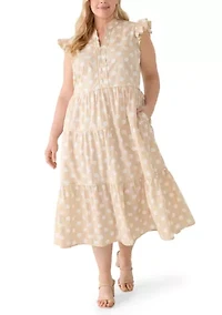 Plus Short Ruffle Sleeve Tiered Midi Dress