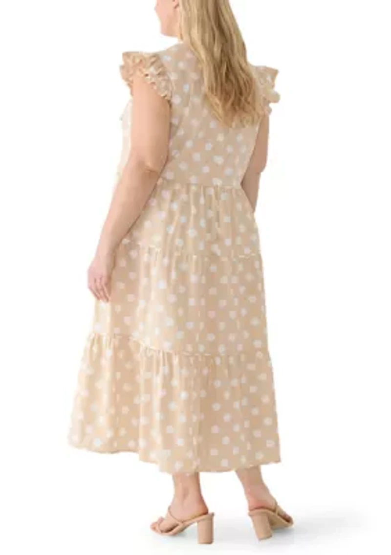 Plus Short Ruffle Sleeve Tiered Midi Dress