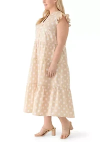 Plus Short Ruffle Sleeve Tiered Midi Dress
