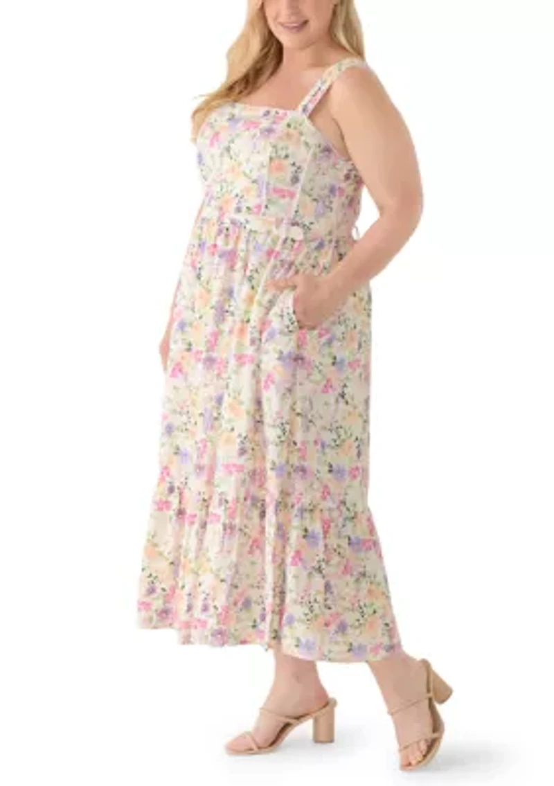 Plus Sleeveless Belted Midi Tank Dress