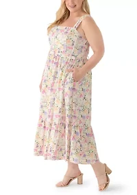 Plus Sleeveless Belted Midi Tank Dress