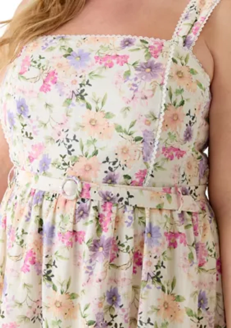 Plus Sleeveless Belted Midi Tank Dress