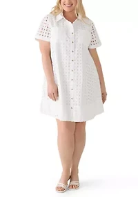 Plus Short Sleeve Collared Button Down Dress