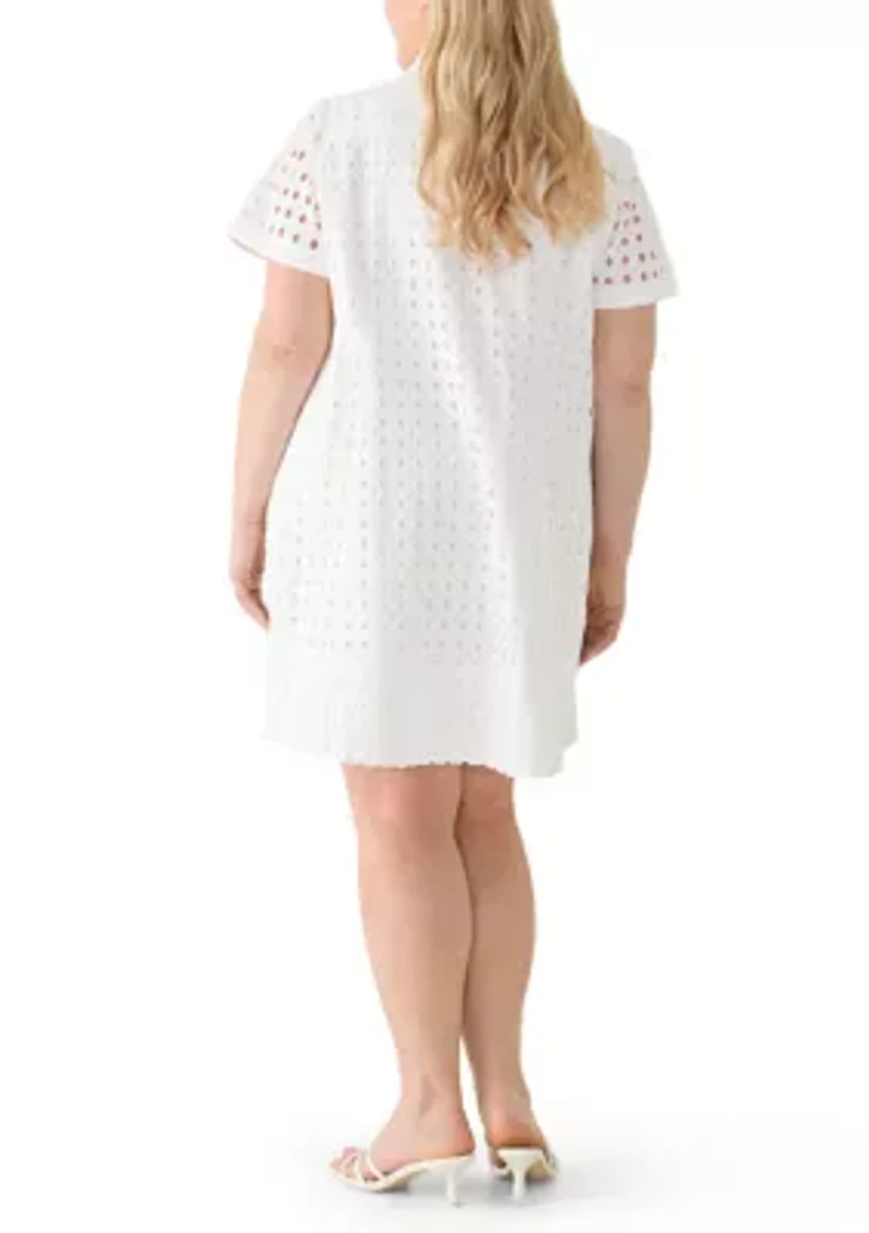 Plus Short Sleeve Collared Button Down Dress