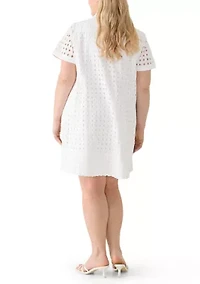 Plus Short Sleeve Collared Button Down Dress