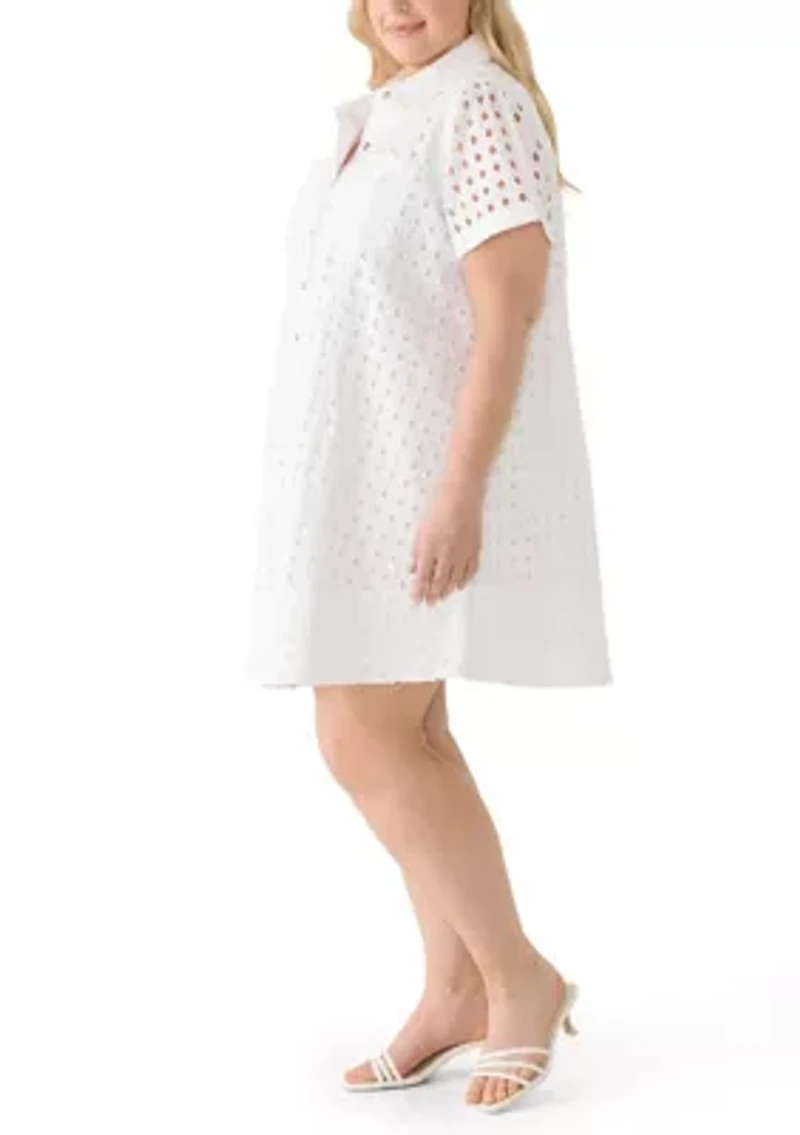 Plus Short Sleeve Collared Button Down Dress