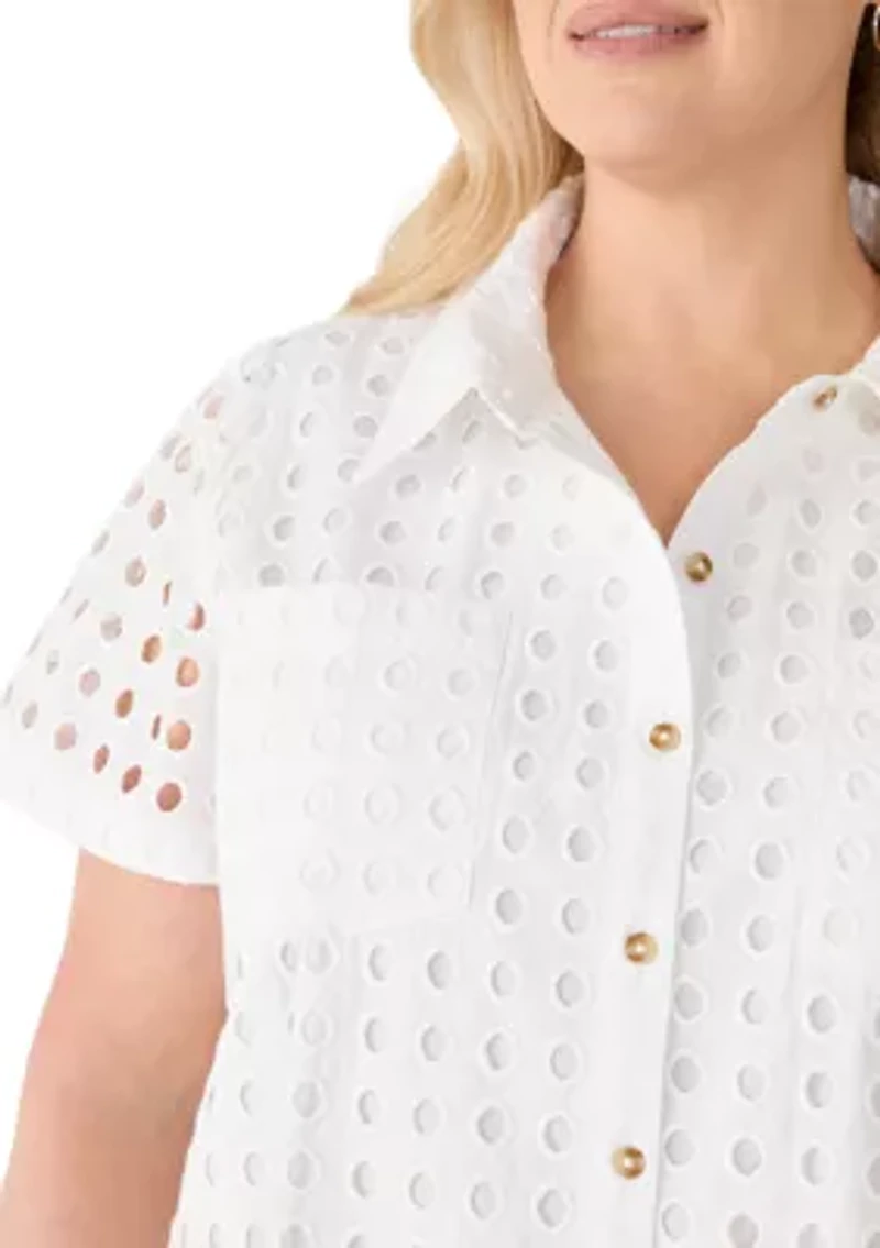 Plus Short Sleeve Collared Button Down Dress