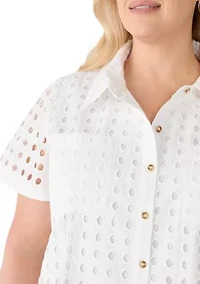 Plus Short Sleeve Collared Button Down Dress