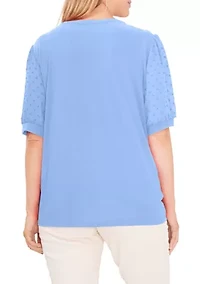 Plus Clip Dot Puff Sleeve Blouse