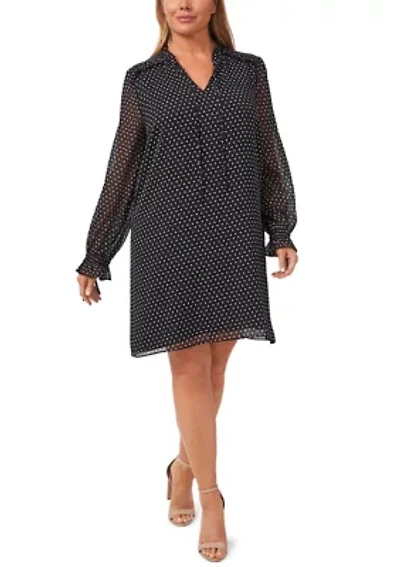 Plus Long Sleeve Duet Mini Dot Dress