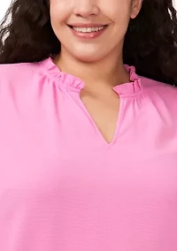 Plus Elbow Sleeve Shirred Ruffle Blouse