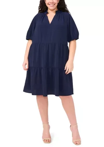 Plus Tiered Ruffle Neck Dress