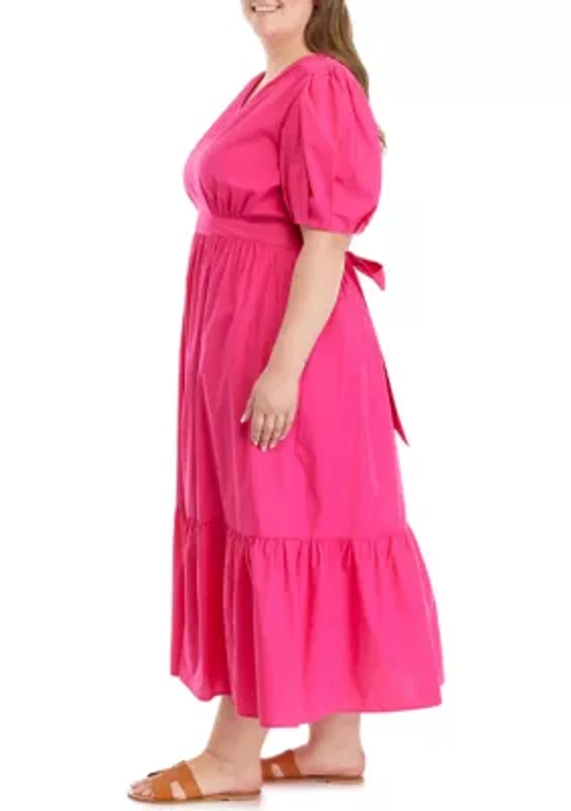 Plus Double Ruffle Square Neck High Low Maxi Dress