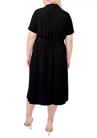 Plus Short Sleeve Button Down Midi Shirtdress