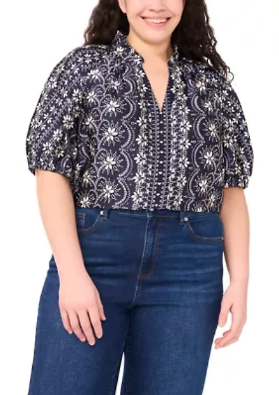 Plus Split Neck Raglan Blouse