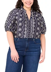 Plus Split Neck Raglan Blouse