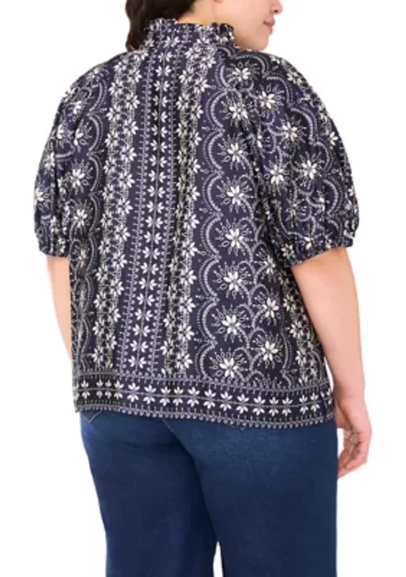 Plus Split Neck Raglan Blouse