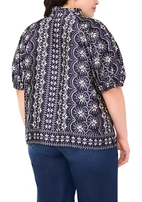 Plus Split Neck Raglan Blouse