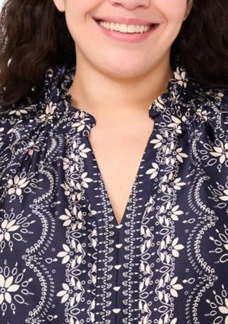 Plus Split Neck Raglan Blouse