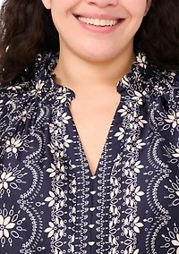 Plus Split Neck Raglan Blouse