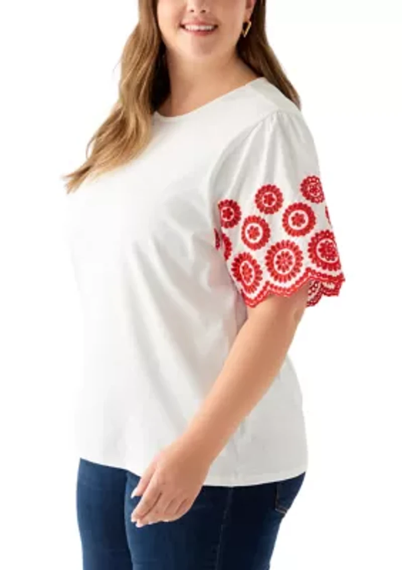 Women's Short Sleeve Embroidered Knit Top