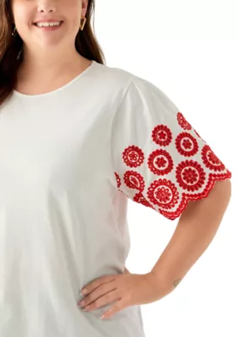 Women's Short Sleeve Embroidered Knit Top