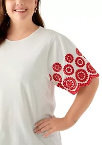 Women's Short Sleeve Embroidered Knit Top