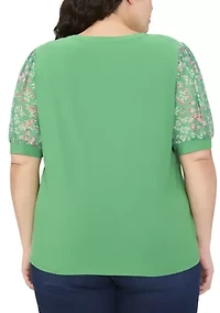 Plus Mixed Media Puff Sleeve Top