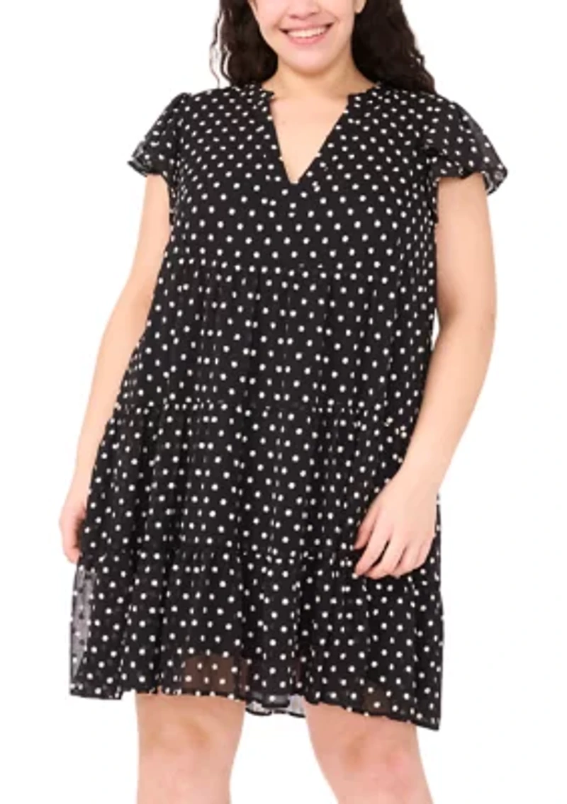 Plus Flutter Sleeve Tiered Dress