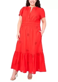 Plus V-Neck Puff Sleeve Maxi Dress