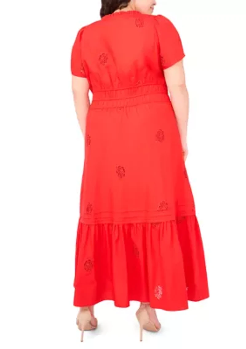 Plus V-Neck Puff Sleeve Maxi Dress