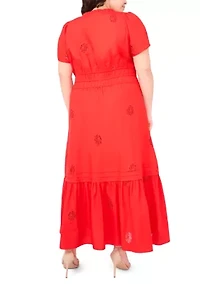 Plus V-Neck Puff Sleeve Maxi Dress