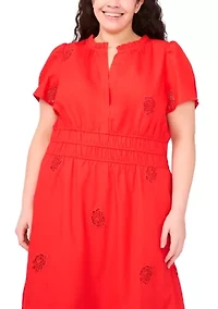 Plus V-Neck Puff Sleeve Maxi Dress