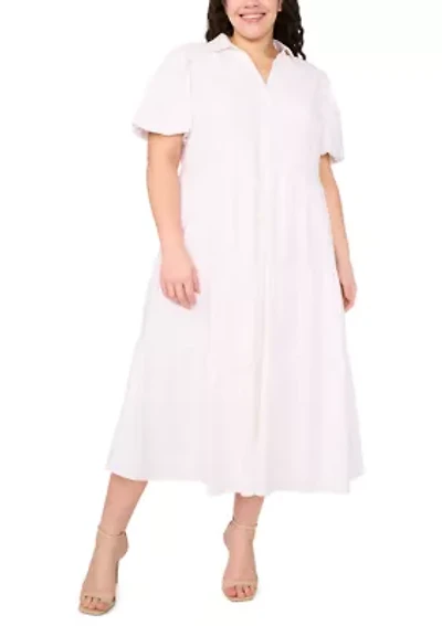 Plus Short Sleeve Linen Tiered Maxi Dress
