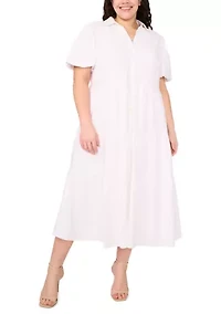 Plus Short Sleeve Linen Tiered Maxi Dress
