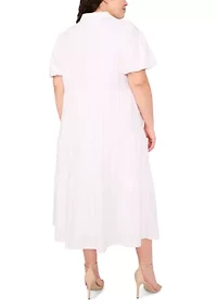 Plus Short Sleeve Linen Tiered Maxi Dress