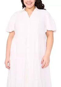 Plus Short Sleeve Linen Tiered Maxi Dress