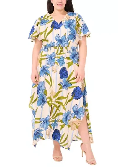 Plus Printed Flutter Sleeve Maxi Dress